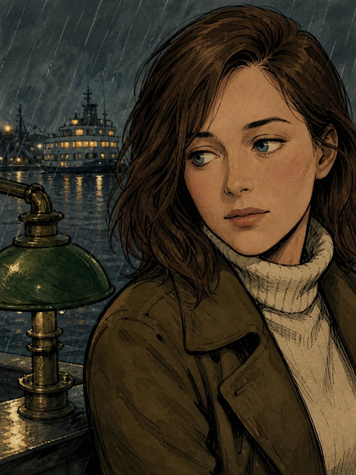 Panel 5 drifted: the coat, hair and face have all changed