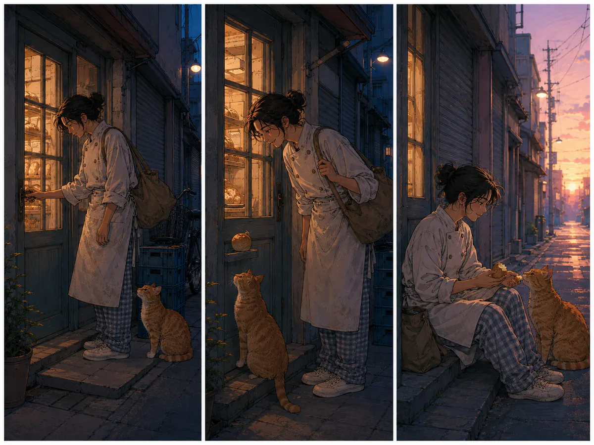 A baker opening a shop before dawn
