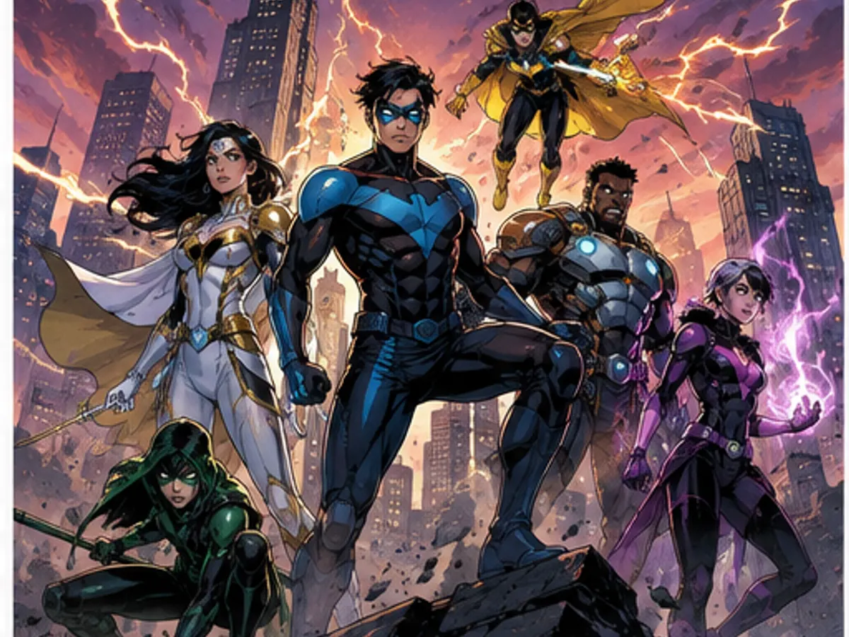Originales Superheldenteam auf einem dramatischen Comic-Cover