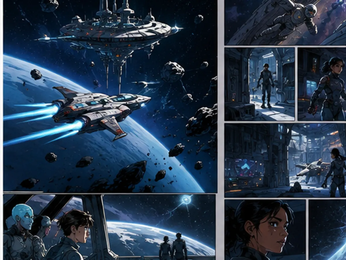 Mehrseitige Science-Fiction-Comicbuch-Doppelseite