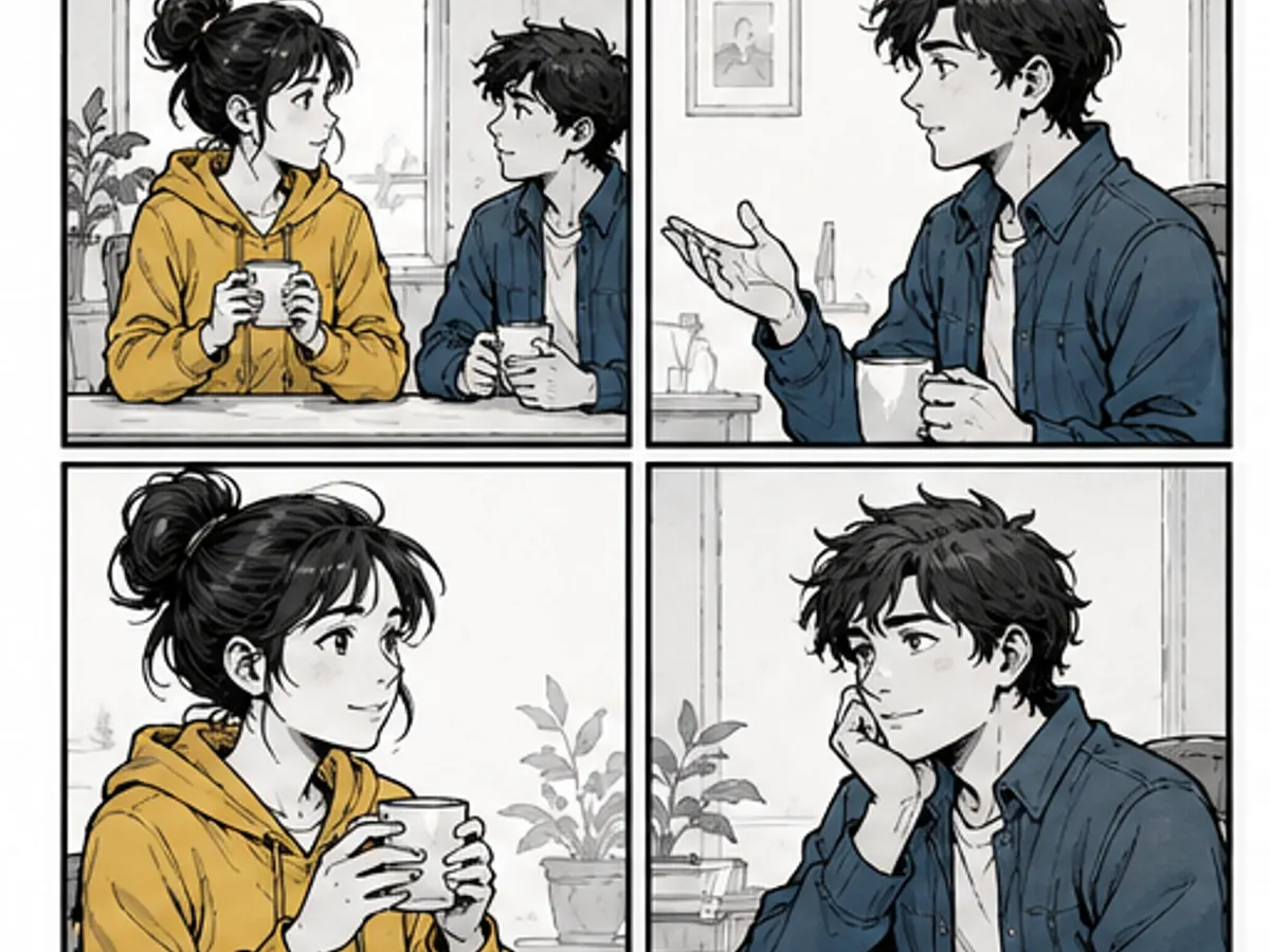 Gespräch mit vier Panels in einem klaren Raster