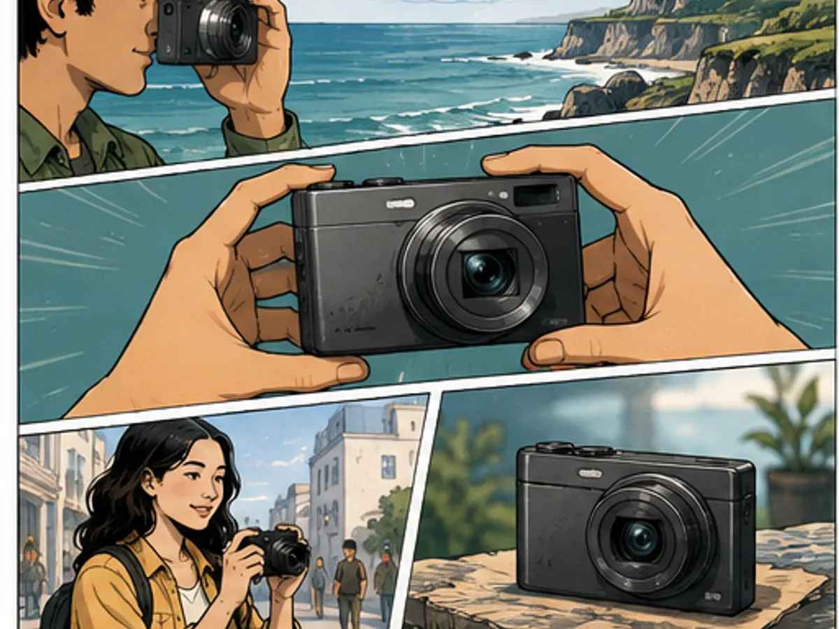 Illustrated compact camera product launch story