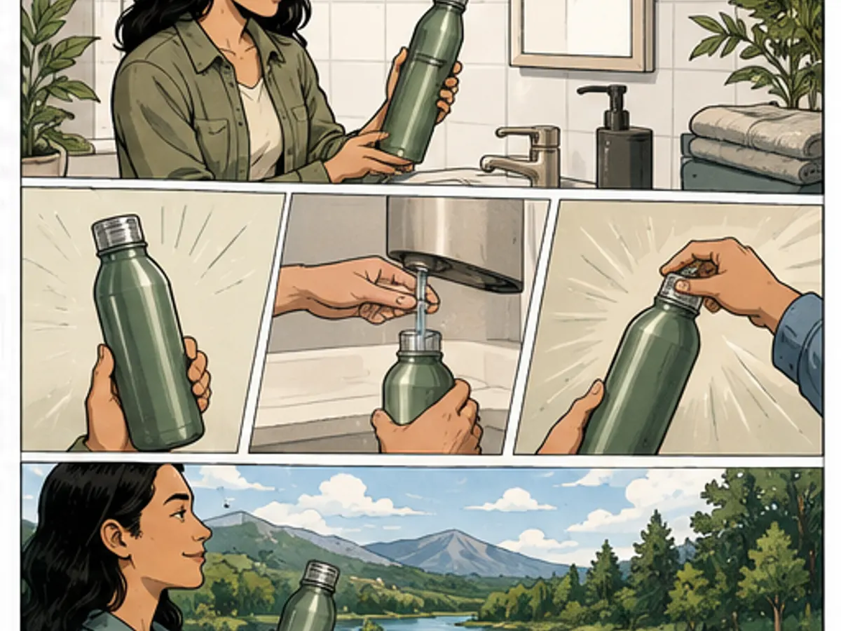 Customer using a reusable refill bottle